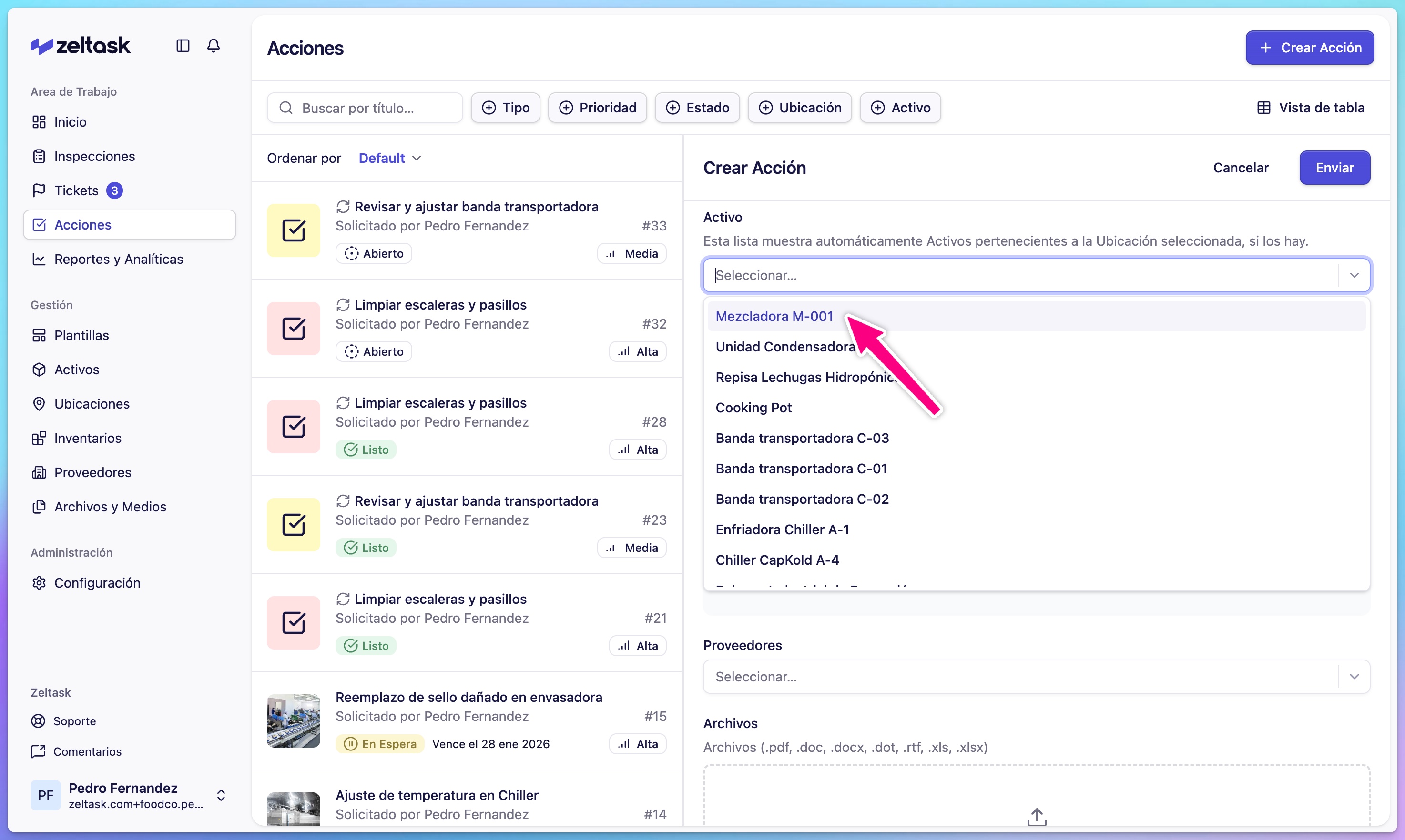 Click Asset dropdown and select an asset from the list